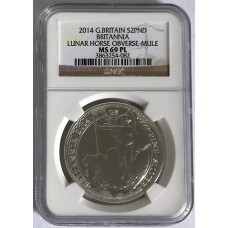 GREAT BRITAIN UK 2014 . TWO 2 POUNDS COINS . ERROR . BRITANNIA LUNAR HORSE MULE